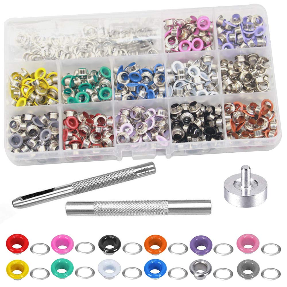 Mesee 600 Sets Grommet Kits 316 Inch Multi-Color Metal Eyelets Kit with Grommets Installation Tools, Clothing Eyelet Set for Bag Shoes Leather Paper Crafts DIY Project, 12 Colors