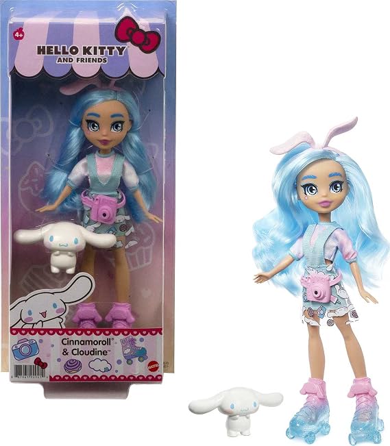 Sanrio Cinnamoroll & Cloudine Doll (~10-in / 25.4-cm) wearing Fashions and Accessories, Long Blue Hair and Trendy Outfit, Great Gift for Kids Ages 3Y+
