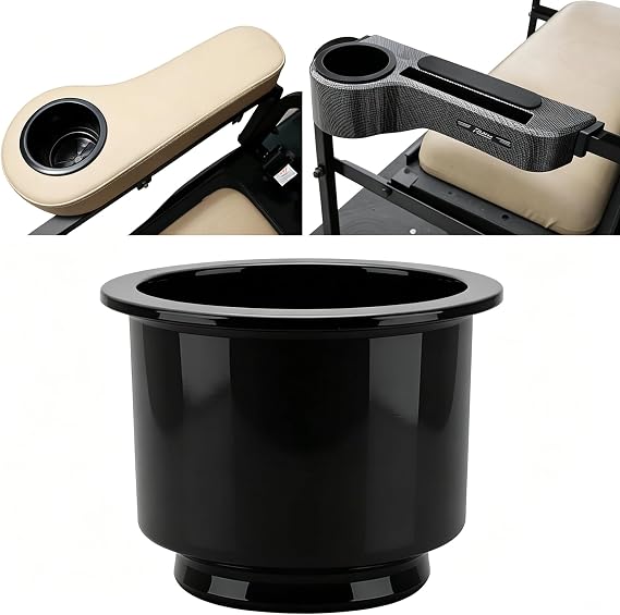 Roykaw Cup Holder Insert for Golf Cart Armrest,with Drain Hole, Black 1PC
