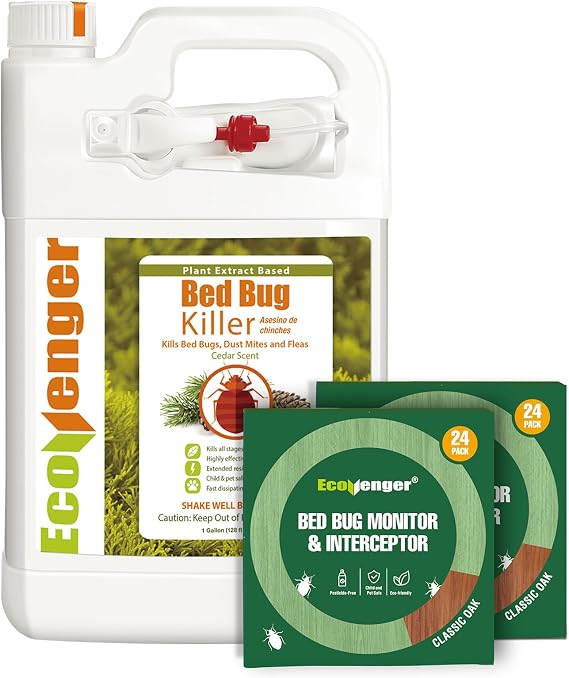 EcoVenger Bed Bug Control Kit - 1Gal Spray and 48 Ct Glue Trap Interceptors Eco-Friendly Pet Safe Kills on Contact with 14-Day Residual
