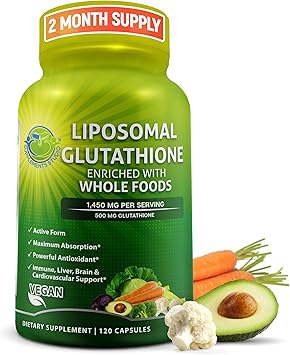 Liposomal Glutathione 500mg - Active Form L Glutathione (Reduced) for Maximum Absorption - Made with Organic Whole Foods - Master Antioxidant & Detoxifier - Immune & Cardiovascular Support - 120 count
