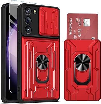 for Samsung Galaxy S23 Case Wallet, Built-in Card Holder for Samsung S23 Case with Stand, Heavy Duty Shockproof Full Body Kickstand Cover, for Samsung 5G S23 Case with Screen Protector Red