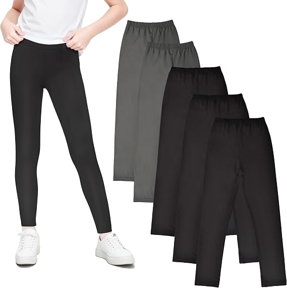 5 Pack Leggings for Girls, Soft Pants Size 4-26 Years