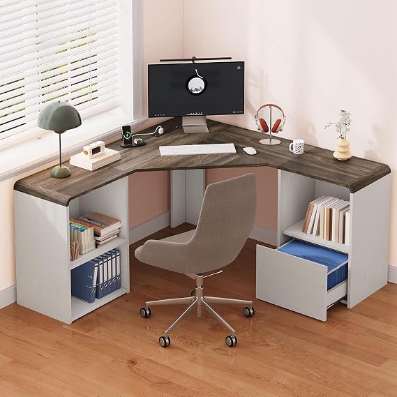 59'' Reversible L-Shaped Computer Desk, White