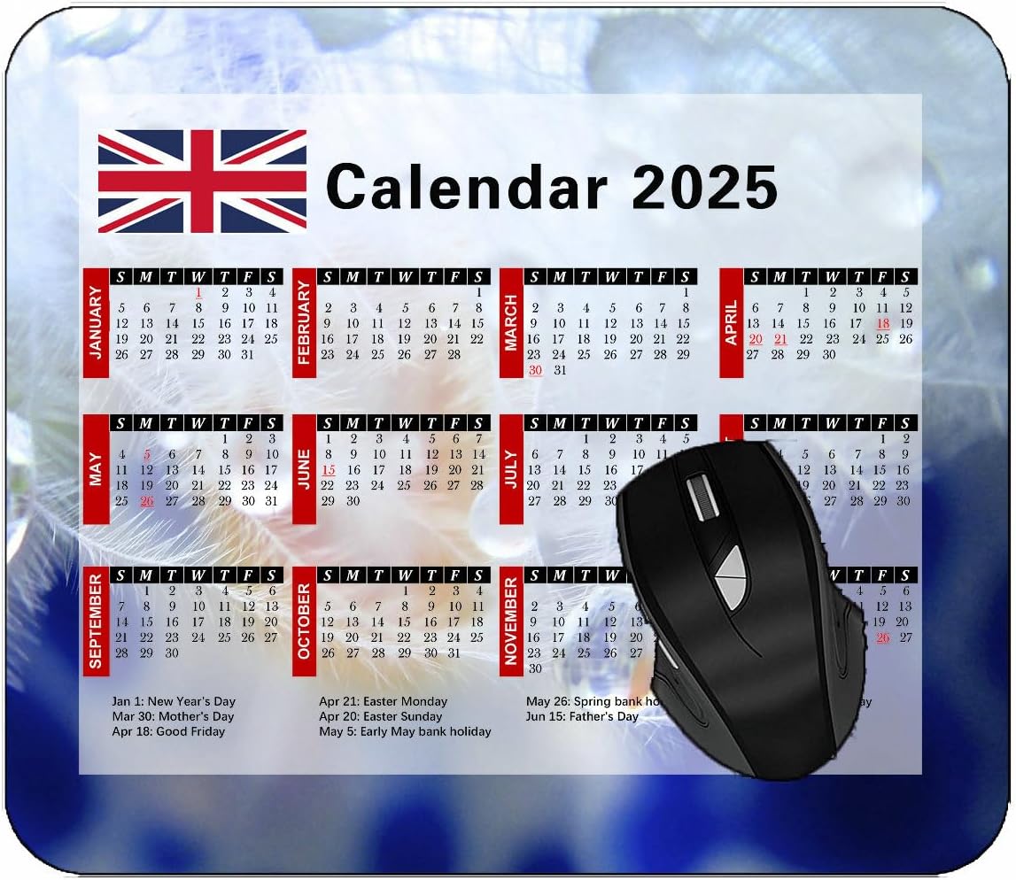 Mouse Pad 2025 CalendarFlower Drops Dew Desktop Notebook Mouse Mat for Working and Gaming