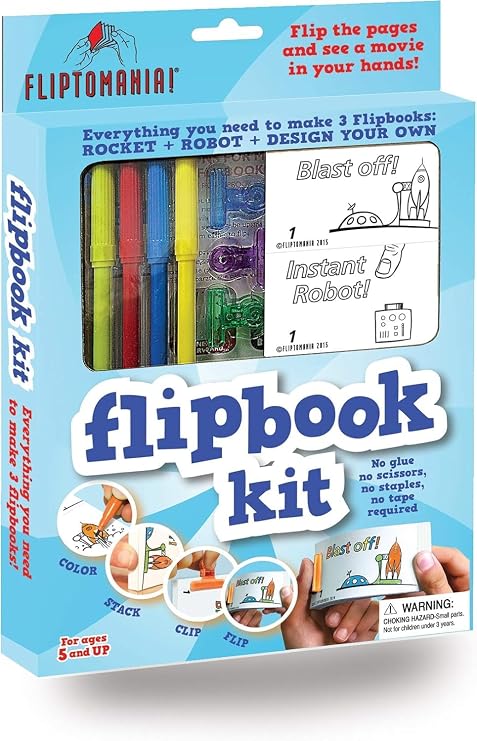Fliptomania Flipbook Make-Your-Own Flip Book Kit for Kids 3 Pack, Rocket, Robot, Blank DIY Flipbook Paper, Drawing Kids Arts & Crafts Project Set, Boys and Girls Arts and Crafts for Kids Ages 8-12