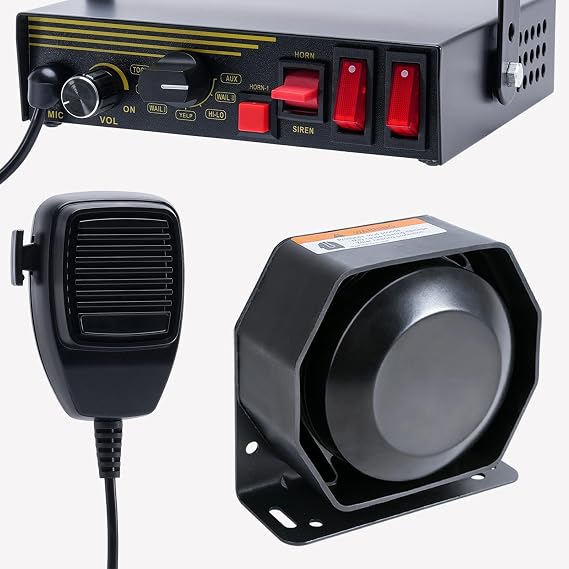 200W 12V 9 Tone Emergency Police Siren System, Slim Speaker Horn, Handheld Microphone, for Emergency Vehicles Truck Firefighters Ambulance