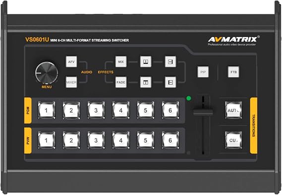 AVMATRIX VS0601U Mini 6CH 4SDI and 2HDMI Inputs Multi-Format Streaming Switcher with 1USB Type-C Output and GPIO Interface