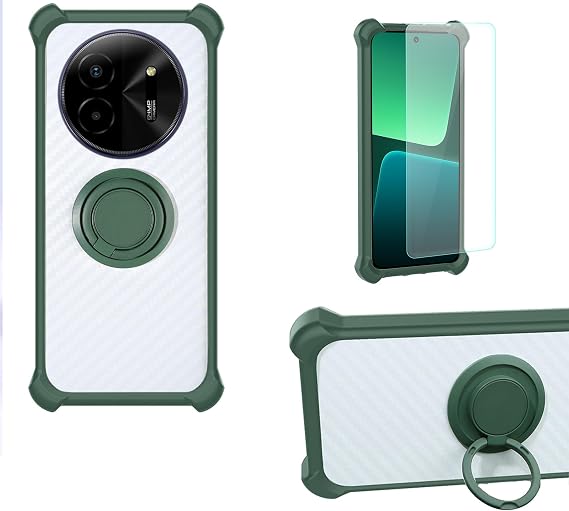 bojioderf Case Compatible for Lava Blaze Amoled Phone Case Cover [with 1* Tempered Glass Screen Protector] PC + Silicone [360 Metal Ring, Magnetic Car Mount] CSKB-LV