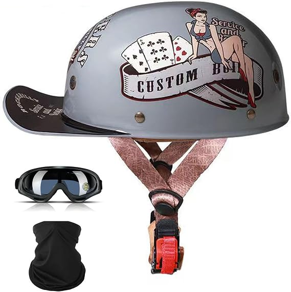 Helmets for Adults Motorcycle,Baseball Motorcycle Helmet DOT Approved Men Women with Visor Goggles Half Shell Helmet, Easy-to-Wear Quick Release Buckle (Size: M-XXL)
