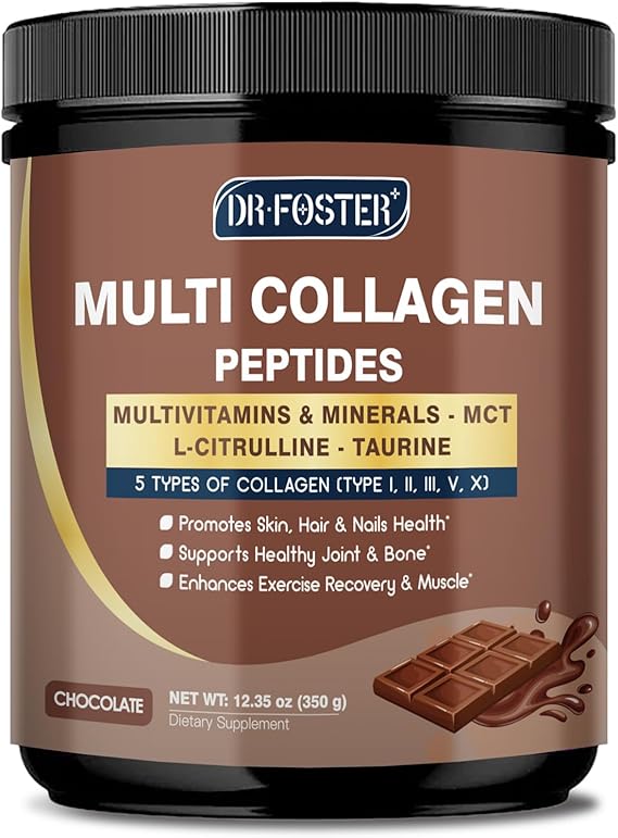 DRFOSTER Multi Collagen Peptides Powder, Chocolate, 35 Servings