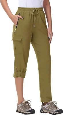 Womens Hiking Cargo Pants Quick Dry Lightweight Water Resistant UPF 50 Travel Athletic Pants with Zipper Pockets
