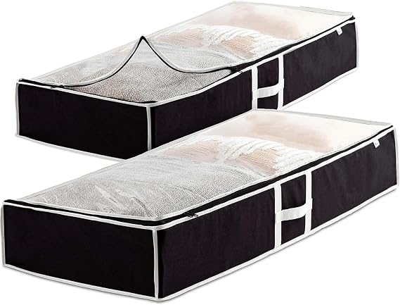 Premium Underbed Storage Bag (Pack of 2) Clothes Boxes with Zips Storage Bag for Bedding King Size Duvet Linen Cushion Shoe - Fleece Underbed Storage Box