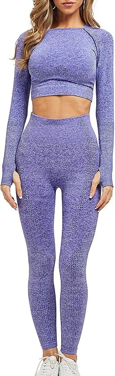 Women's Workout Sets 2 Piece Seamless Leggings and Crop Tops Set Gym Clothes Yoga Outfits for Women