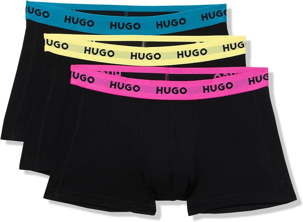 HUGO Men's 3 Pack Bold Logo Cotton Stretch Trunks
