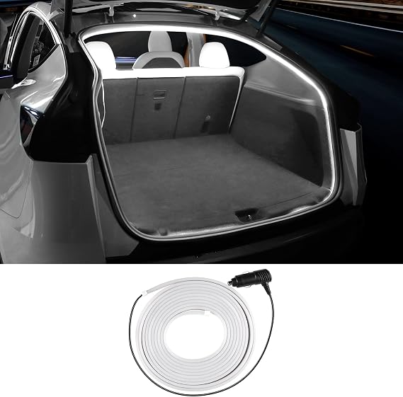 Rear Trunk LED Flowing Light Strip for Tesla Model Y Juniper 2021-2025 - Silicone Rear Trunk Accessories with Magnetic Induction Switch, Waterproof Ambient Light (DC 15V, Cool White)