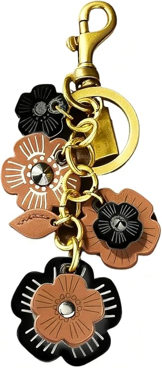 Leather Flower Bag Charm for Women, Cute Floral Keychain Car Hanging Keyring Purse Charm Decoration for Handbags