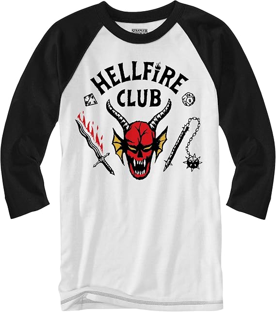 Stranger Things Hellfire Club Long Sleeve Raglan Adult Baseball Retro 80s T-Shirt