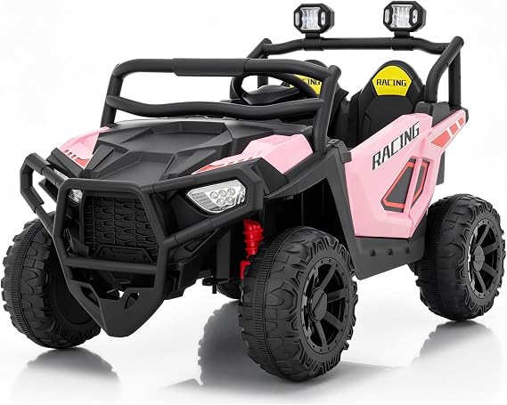24V 2 Seater Ride On UTV for Girls, Large Off-Road Electric Buggy Car with Remote Control, 4-Wheel Suspension, Bluetooth Music, LED Searchlights, 3 Speeds, Safety Belt for Kids, Pink