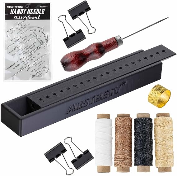ARSTBETY Complete Book Making Tool Book Binding Kits, Bookbinding Supplies with Signature Punch Guide, Scrapbooking Tool, Awl, Wax Thread and Needle (Black)