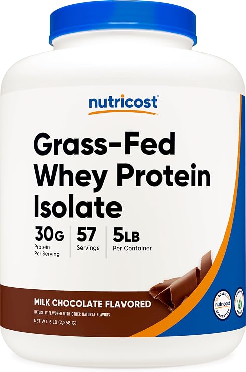 Nutricost Grass-Fed Whey Protein Isolate (Chocolate) 5LBS | GMO-Free, Gluten Free, Natural Flavors