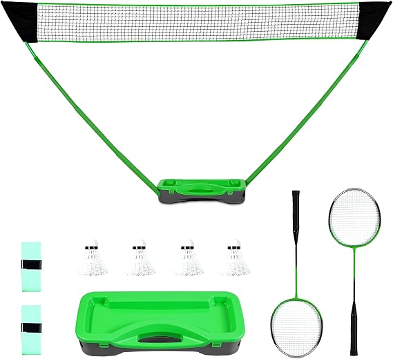 Portable Badminton Net Set, Badminton Racket Kit, Freestanding Base, with 2 Rackets, 4 Shuttlecocks, Durable PE Net, Storage Case, Quick Setup, for Indoor & Outdoor Sports, Family Games