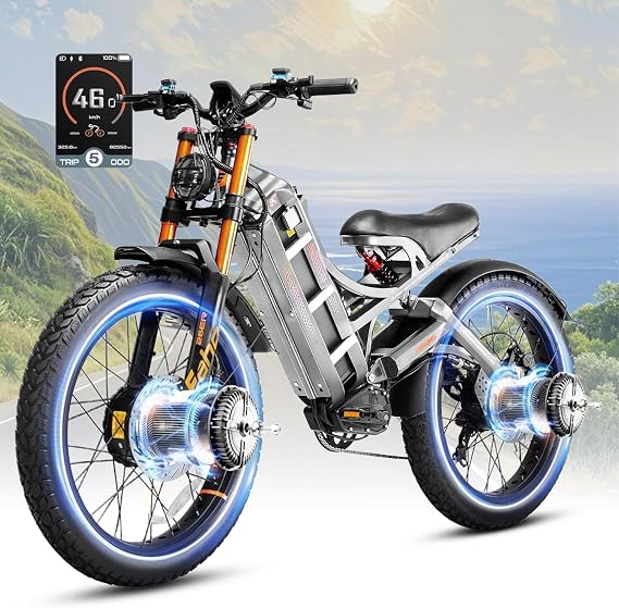 eAhora Romeo Pro 3 Electric Bike - [2026 Latest] 52MPH 6000W Dual Motor 60V 80AH 300Miles Long Range Ebike for Adults, 26" * 4.0 Fat Tire Fast Electric Mountain Bike Full Suspension Off-Road E-Bike