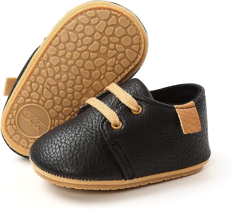 COSANKIM Baby Boys Girls Shoes Lace Up PU Leather Infant Sneakers Non Slip Rubber Sole Newborn Loafers Toddler First Walker Crib Shoes (0-18 Months)
