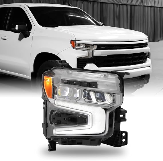 AKKON - Fits 2022-2024 Chevy Silverado 1500 LT RST [FULL LED] Projector Chrome Headlight Passenger w/DRL Amber Signal
