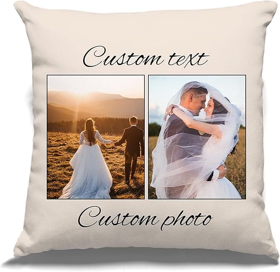Printualist Personalized Pillow w Photos Collage - Customized Pillowcase with 2 Pictures and Text - Custom Birthday Wedding Gift for Couple Family Friend - 14x14