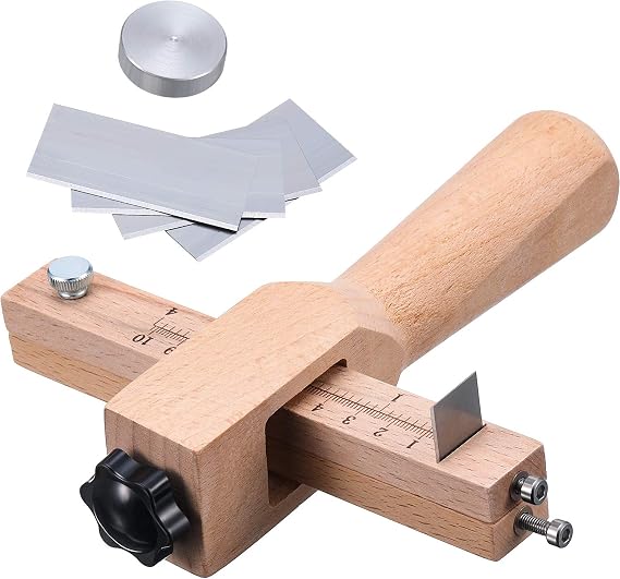 Jovitec Leather Strap Cutter, Strip and Strap Leather Wood DIY Craft Hand Cutting Tool Adjustable with 5 Blades