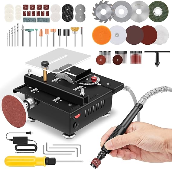 Saker Mini Table Saw,7 Levels Speeds&Angle Adjustable with160+ Accessories