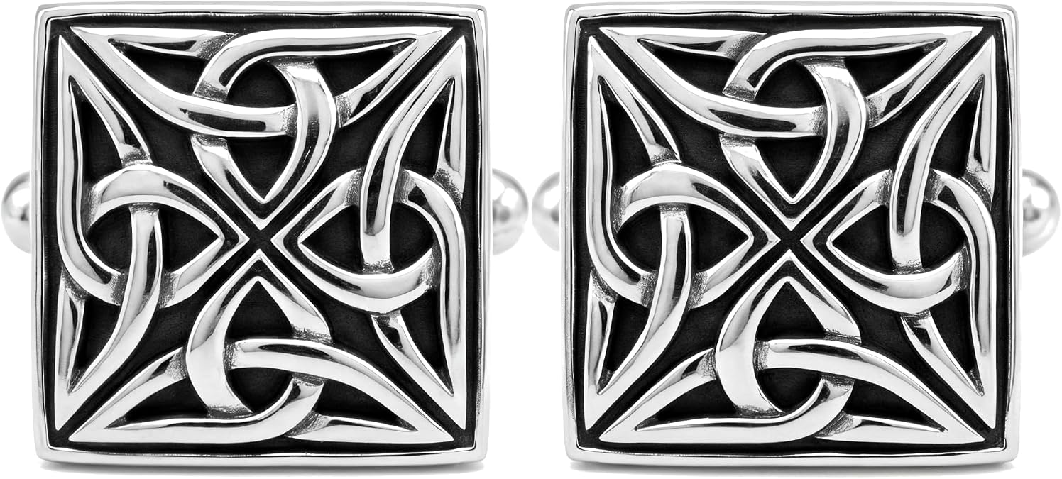 Alexander Castle 925 Sterling Silver Oxidised Celtic Cufflinks for Men - Square 15mm x 15mm Celtic Trinity Cufflinks with Jewellery Gift Box
