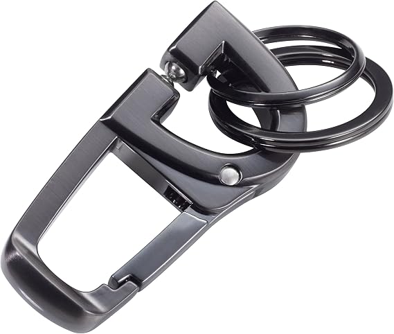 Troika D-CLICK KR18-06/GM Keyring with 2 metal rings practical click-lock carabiner hook cast metal shiny gunmetal grey original