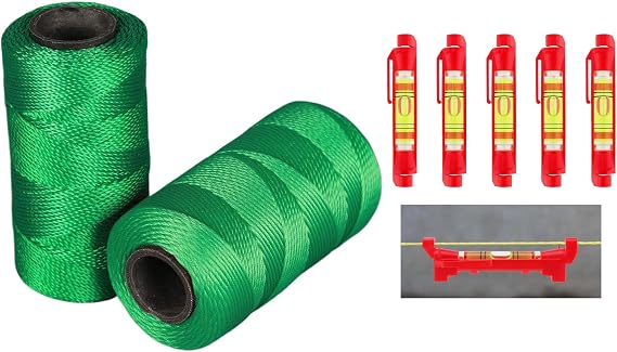Professional Nylon String Line Kit, 1000 Feet with 5 Line Level Tools, High Strength #18 Cord for Construction, Gardening, Masonry, Fishing, Green