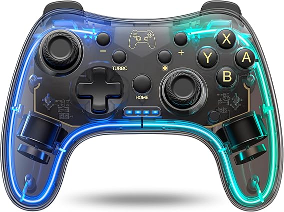 Wireless Switch Controller for Switch/Lite/OLED Console Switch Controller with Precise Motion Control Dual Motor Vibration Turbo Wake Up Function RGB Light Modes Transparent Look 15 Hours