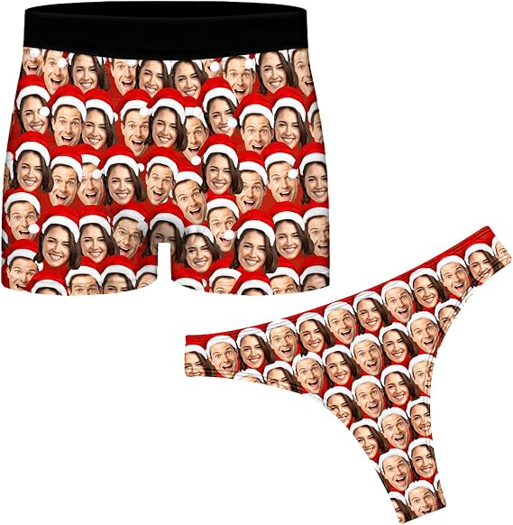 Personalized Underwear Set with Face Photos, Custom Boxer Briefs Thongs, Customized Face Underpant for Couples