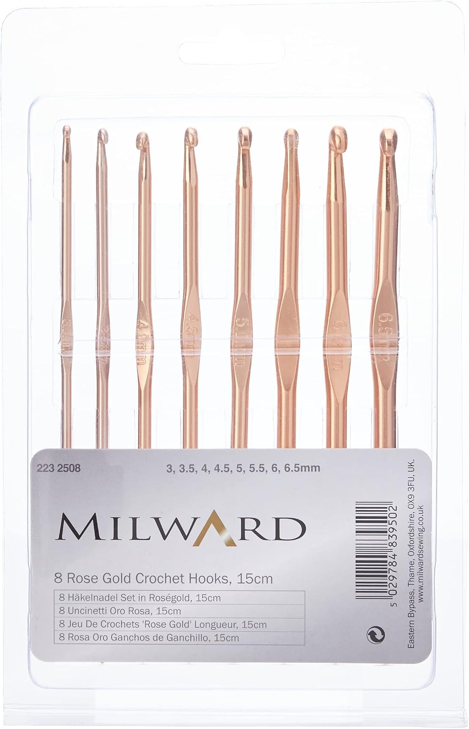 MILWARDS 2232508 Crochet Hook Set: Rose Gold: Set of 8, Assorted
