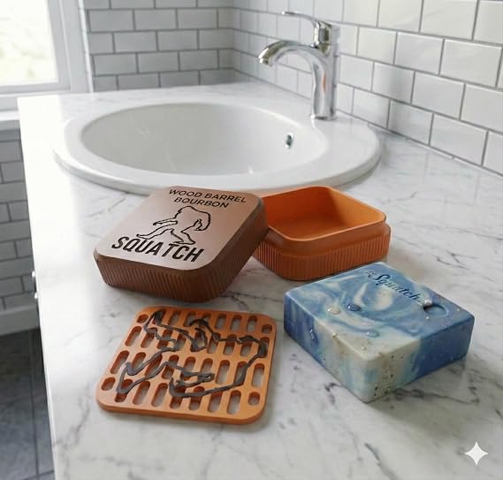 RS-3D Travel Soap Case compatable with cold soap Bars - Rugged Soap Box with Drip Tray & Drainage Insert, Men's Grooming Gift for Gym and Travel, 3D Printed not an official product Wood Barrell