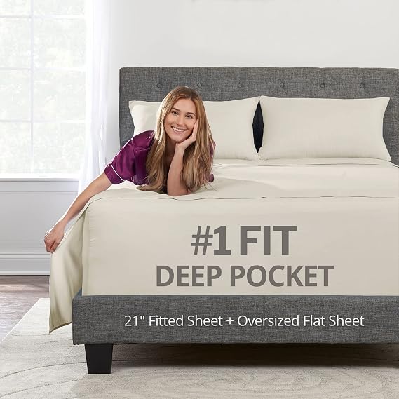 Extra Deep Pocket 4 Piece Bed Sheets Set, 1 Fitted Sheets, 1 Large Flat Sheet, 1 Pillowcase + 1 Extra Fitted Sheet Fine Yarns