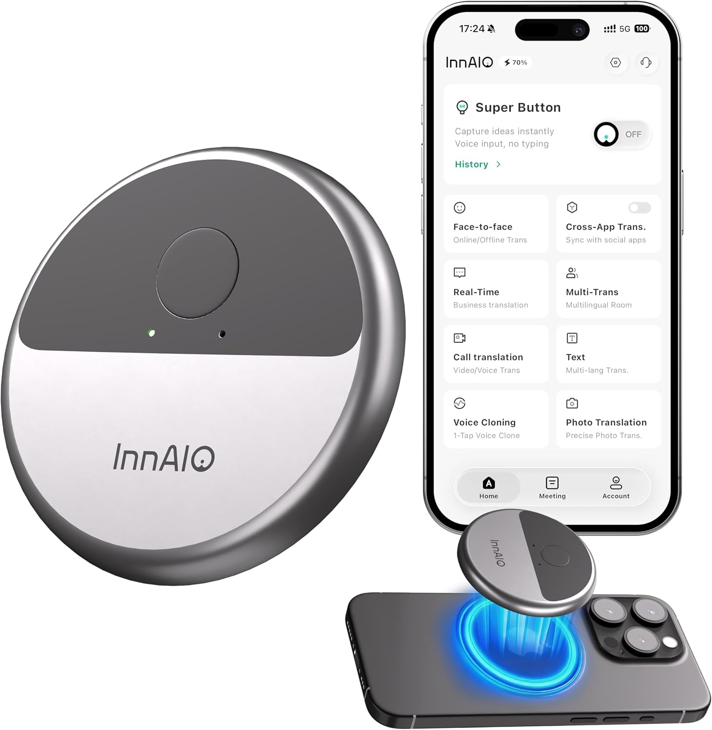 Language Translator Device, Real-Time Voice Translation, 140+ Languages, Two-Way Translation with Voice Cloning, Real-Time Voice/Text/Photo Translation | Offline Support, AI Meeting Summary