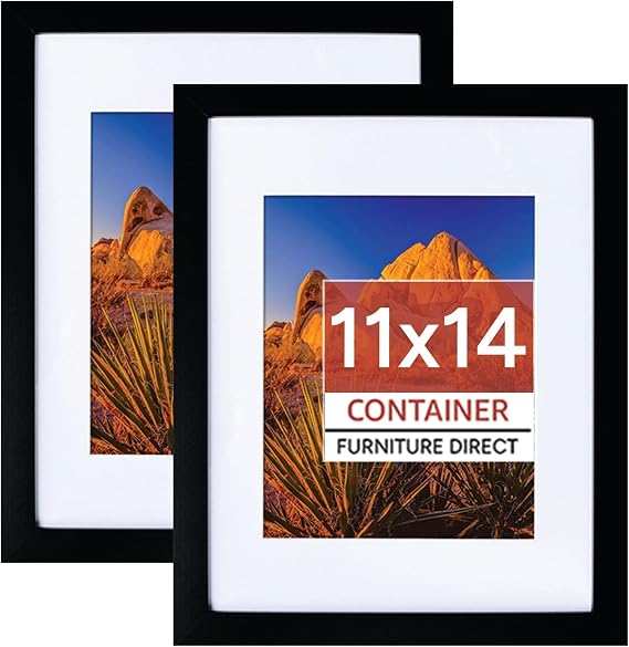 Container Furniture Direct 11x14 Inch Hanging Picture Frames for Wall with Plexiglass and Dual Mounting Hanger for Horizontal and Vertical Formats, Set of 2, Black