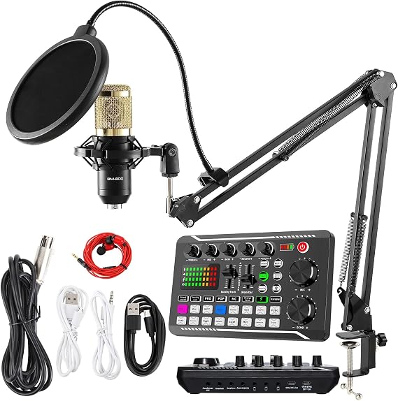 Podcast Equipment Bundle,BM800 Condenser Mic with Live Sound Card Kit