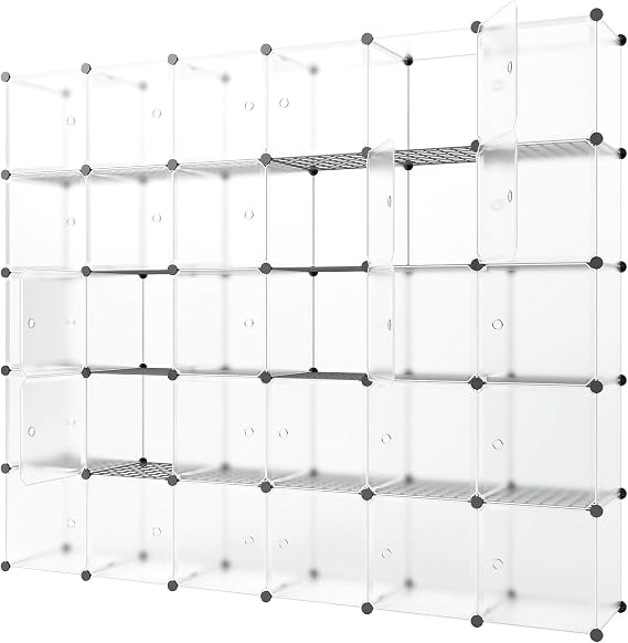 KOUSI Portable Storage Cube Cube Organizer Cube Storage Shelves Cube Shelf Room Organizer Clothes Storage Cubby Shelving Bookshelf Toy Organizer Cabinet, Transparent White, 30 Cubes Storage
