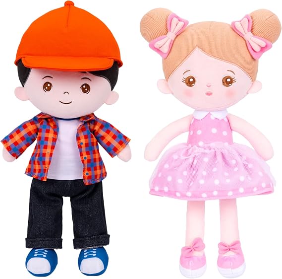 OUOZZZ 2 PCs 12.6" Soft Baby Doll for Girls and Boys - First Baby Doll Plush Rag Doll Sleeping Cuddle Buddy Doll Toy for Kids