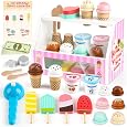 Dreamon Ice Cream Counter Playset for Kids, 38 PCS Wooden Ice Cream Set Shop for Toddlers 3-5, Toddler Pretend Play Toy, Christmas Birthday Gift for Boys and Girls
