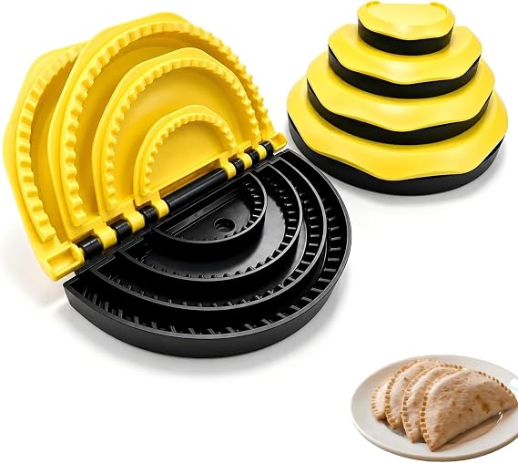 4-Size Nesting Tortilla Sealer Crimper for Flour Tortillas | BPA-Free PP, Microwave & Dishwasher Safe, 25mm Eject Hole, 4/6/8/10 Inch Sizes, Stackable Storage, for Quesadillas Burritos