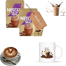 2x7 Instant Coffee Sachets + Ceramic Coffee Mug – Available In variety Flavour |  In A Gift Box | For Home, Office & Travel (Double Mocha)