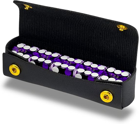 Luck Lab Grade AAA 19mm Casino Dice Set of 5 with Leather Dice Case, Purple