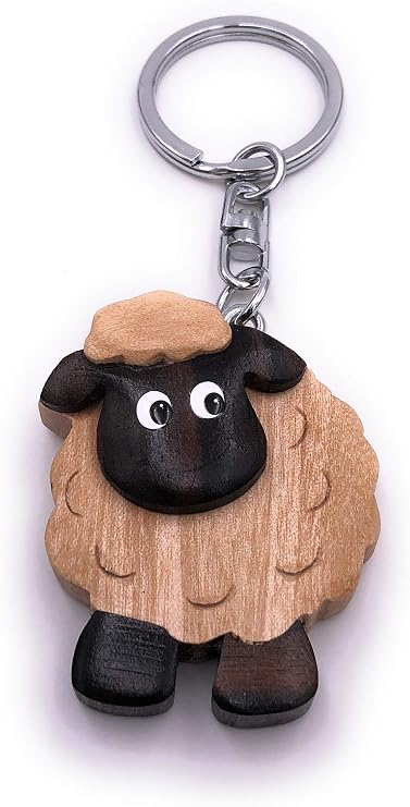 H-Customs Sheep Light Animal Cute Wool Wood Elegant Handmade Keyring Pendant